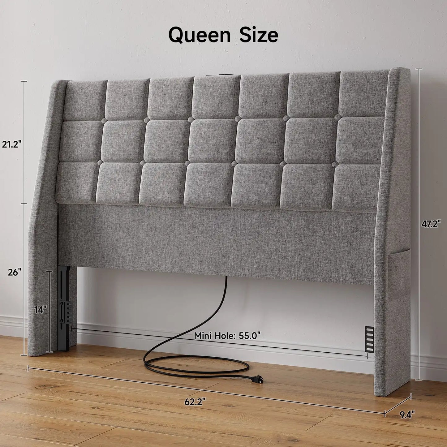 ONBRILL Upholstered Wingback Headboard With Tufted Buttons And Storage