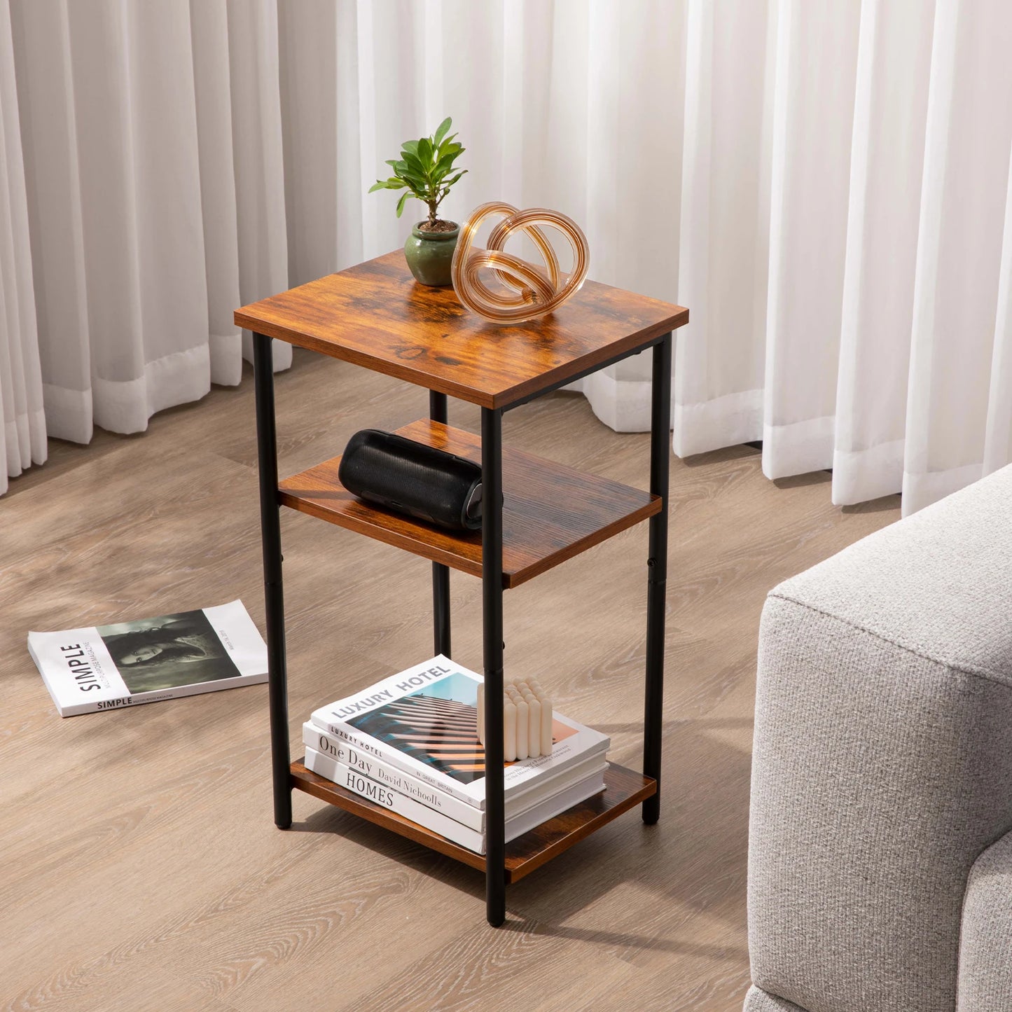 JHK 2-Tier 3-Tier End Tables With Adjustable Feet