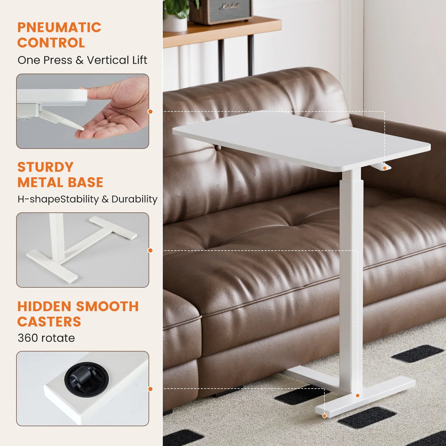JHK Overbed Bedside Sofa Table With Adjustable Height Laptop
