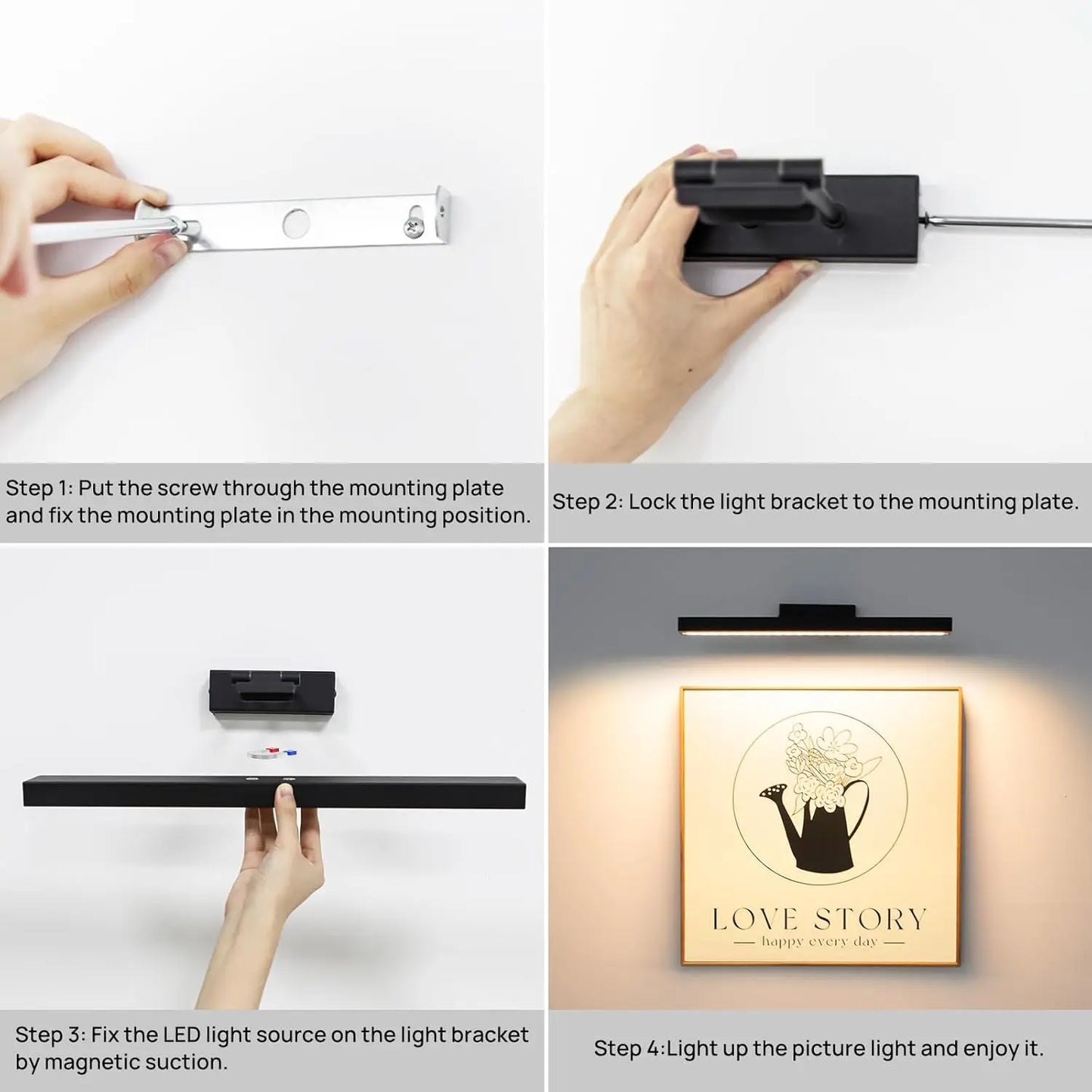 PRTILOUD Wireless Art Light Dimmable Battery Powered Picture Light Remote