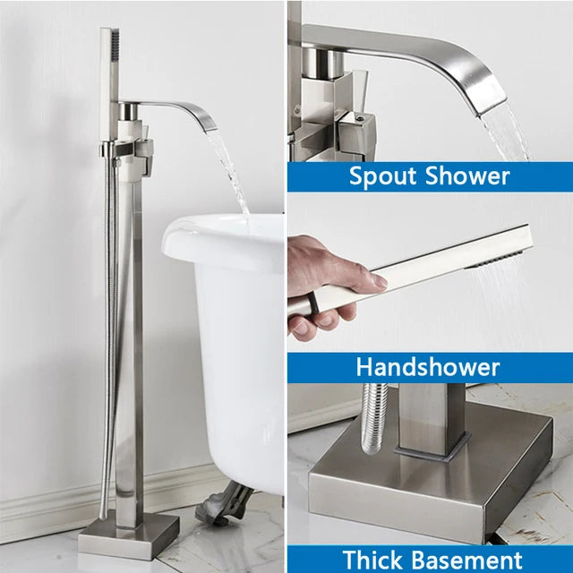 SHBSHAIMY Chrome Floor Mounted Bathtub Faucet With Handshower Two Function