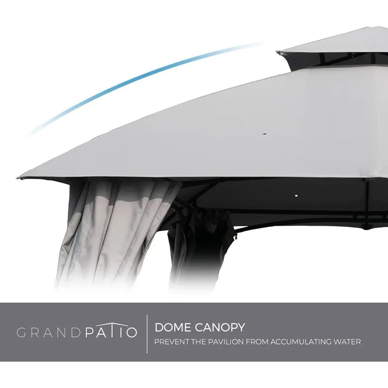 Gazebo For Patio With Double Vent Canopy, Privacy Curtains, Netting