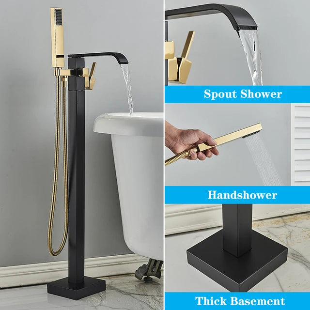SHBSHAIMY Chrome Floor Mounted Bathtub Faucet With Handshower Two Function