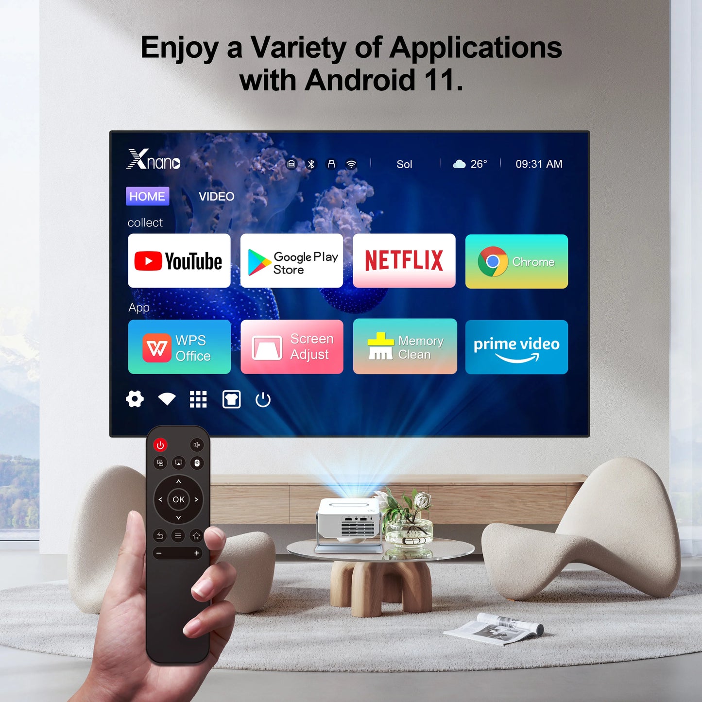 XNANO HA109 Mini Projector Android 11 WiFi 6 BT5.0