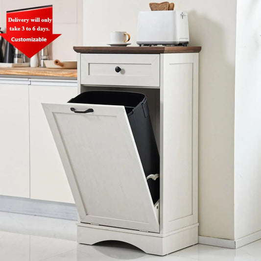 XMSJ Tilt Out Trash Cabinet Freestanding Wood Kitchen Bin