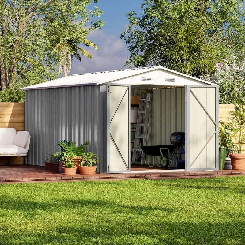Patiowell Outdoor Steel Storage Shed With Lockable Doors