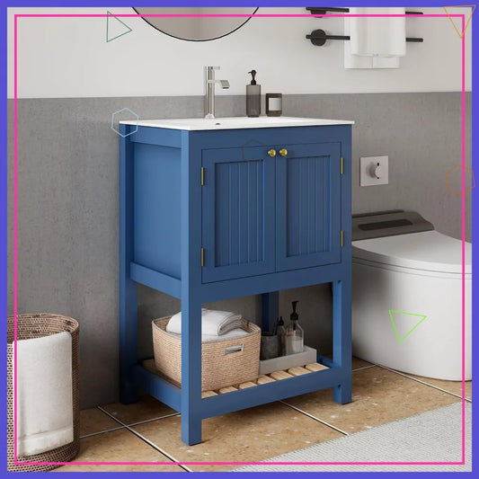 Modern Freestanding Bathroom Vanity With Sink And Open Shelf Storage