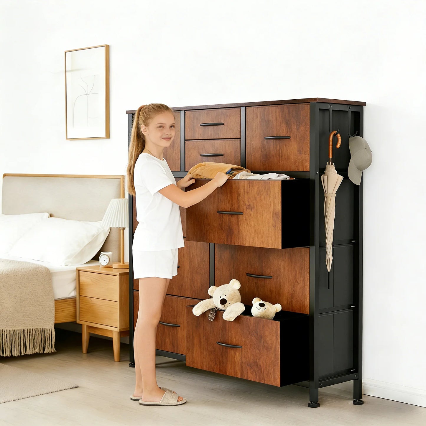 JHK Living Room Fabric Drawer Cabinet With Steel Frame