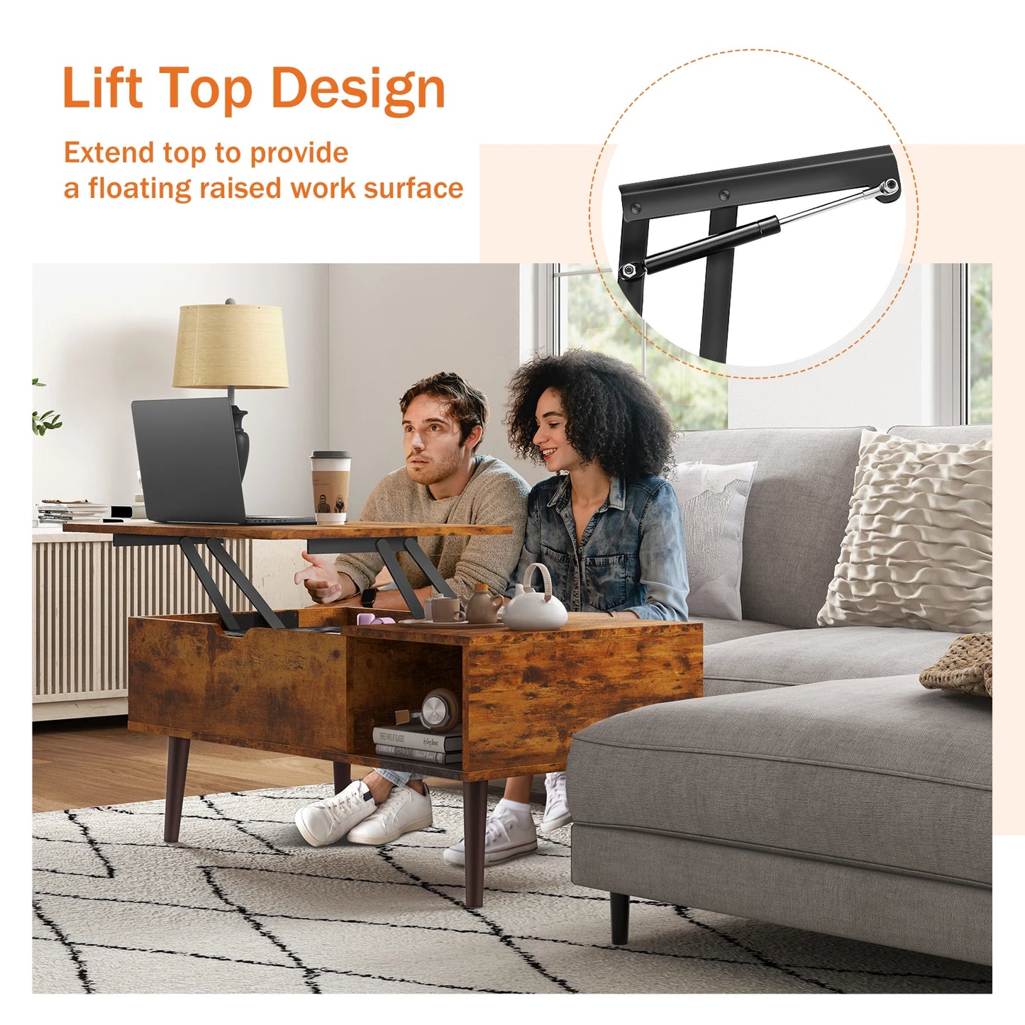 JHK Lift Top Coffee Table With Storage