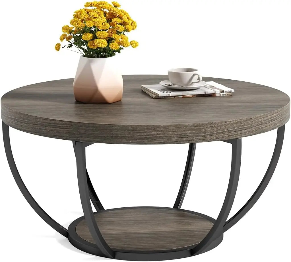 Little Tree Circle Marble Coffee Table With Metal Legs