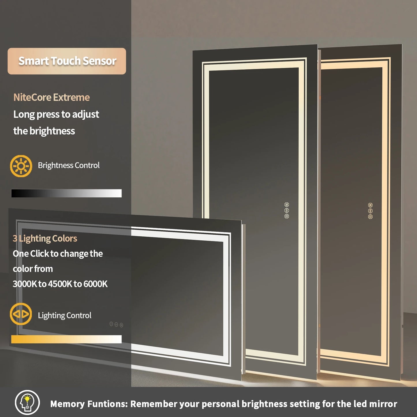 LED Bathroom Mirror With Front And Backlit Lights Wall Mounted Anti Fog