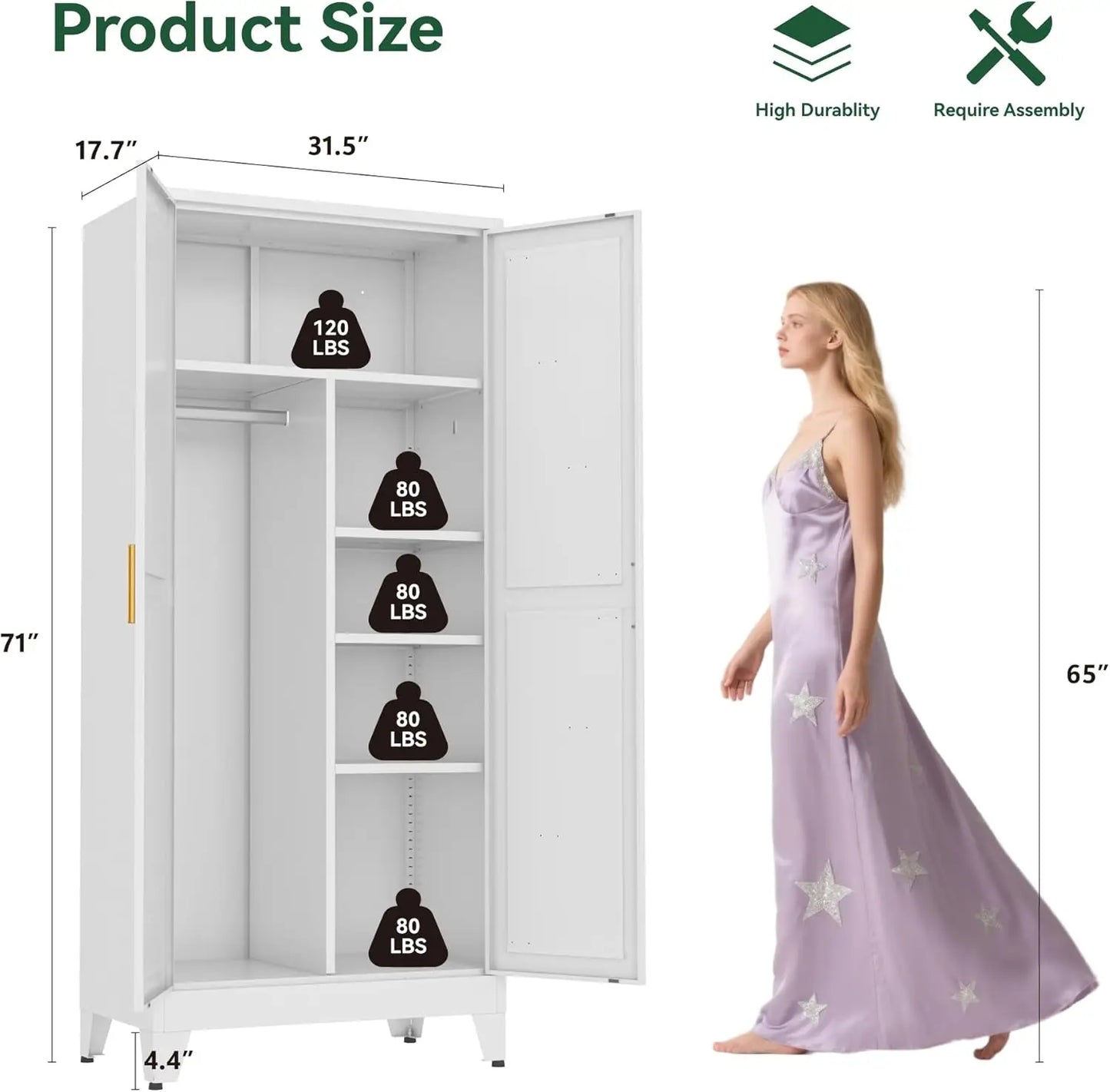 Tongyue Metal Wardrobe Closet With Doors And Shelves