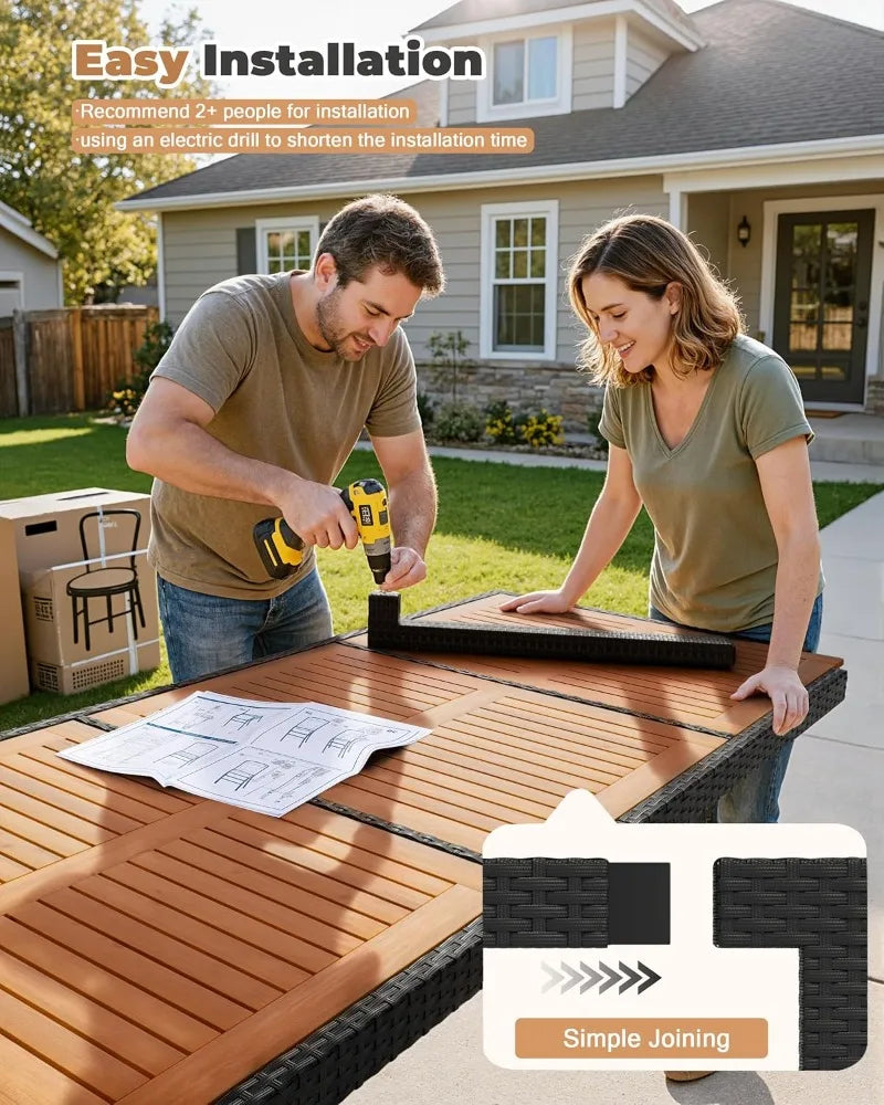 Patio Dining Set Outdoor Acacia Wood Table Chairs Cushions