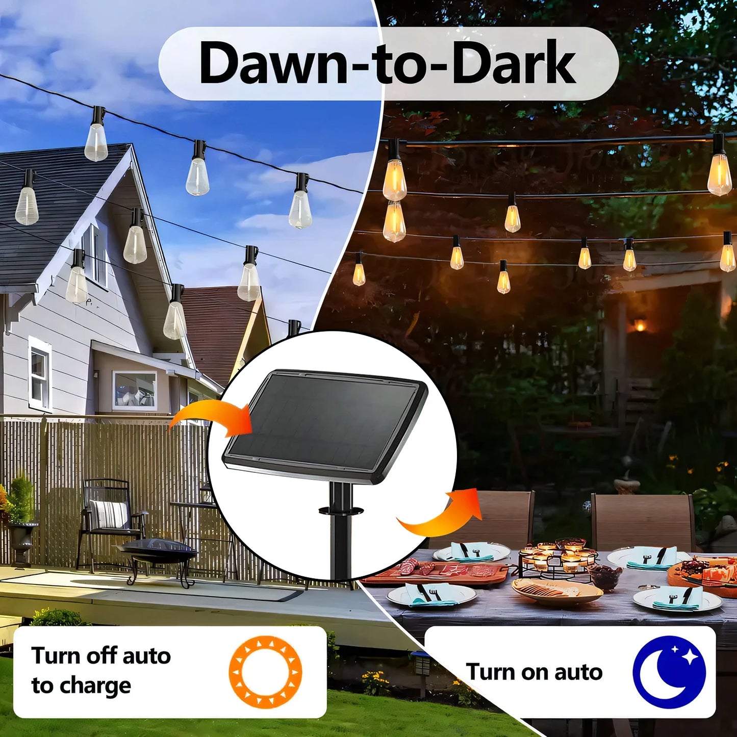 ST38 Solar String Lights 24 LED Bulbs Waterproof Outdoor Patio