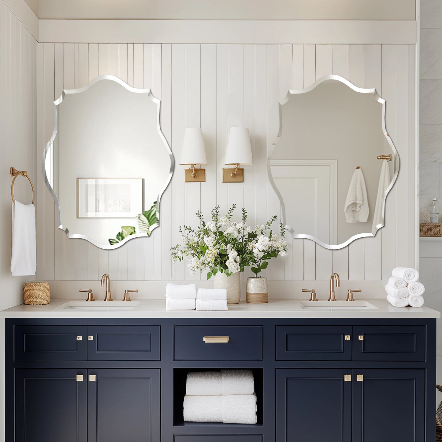 Wisfor Wall Mirror Scalloped Frameless Beveled Edge