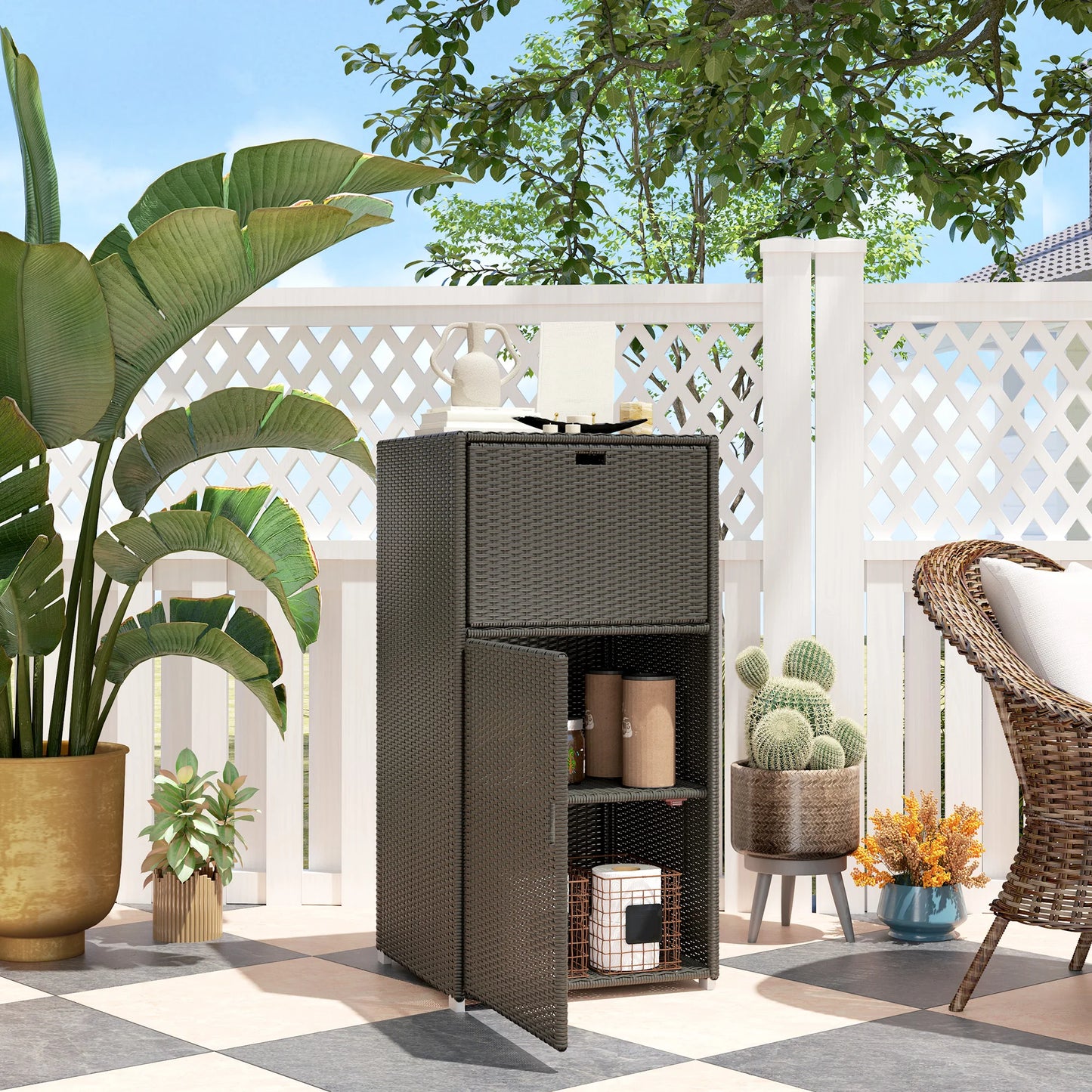 Outsunny Outdoor Towel Rack With Cabinet Storage For Poolside