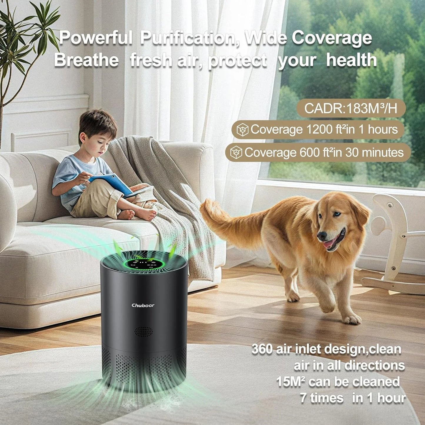 Chuboor Air Purifier for Home With True HEPA CADR 185