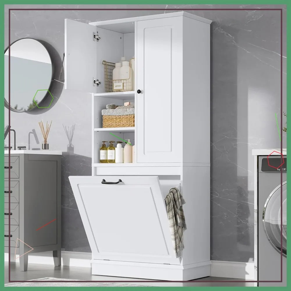 Tilt Out Laundry Hamper Cabinet With Adjustable Shelf