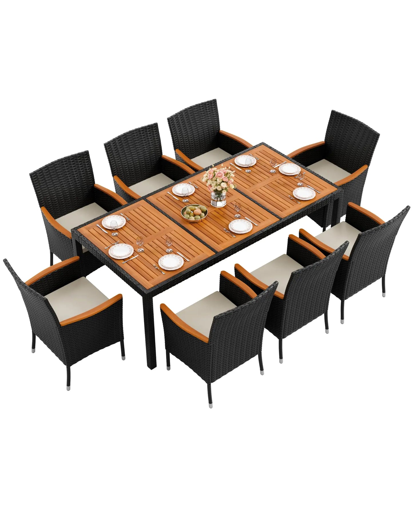 Patio Dining Set Outdoor Acacia Wood Table Chairs Cushions