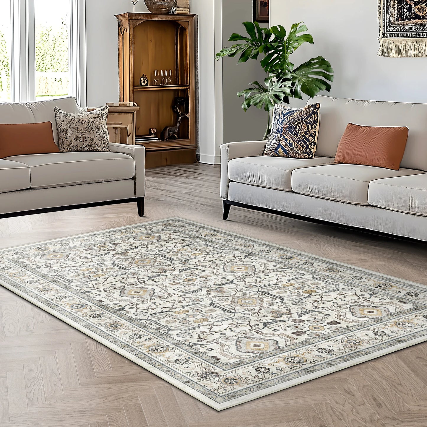 Kilim Wool Silk Rug Washable Turkish Persian Geometric Area Rug
