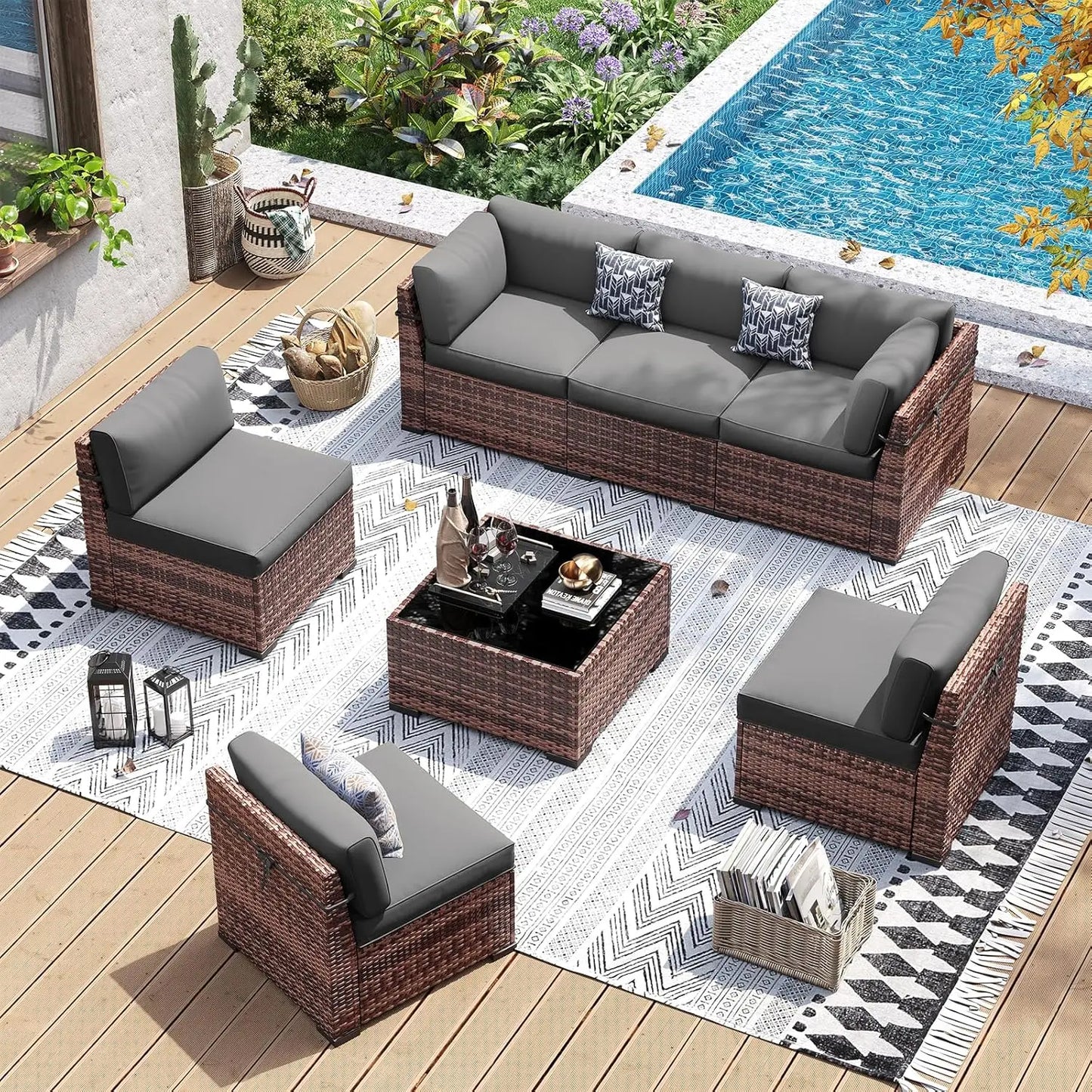 Patio Outdoor Wicker Furniture Set With Tea Table Cover