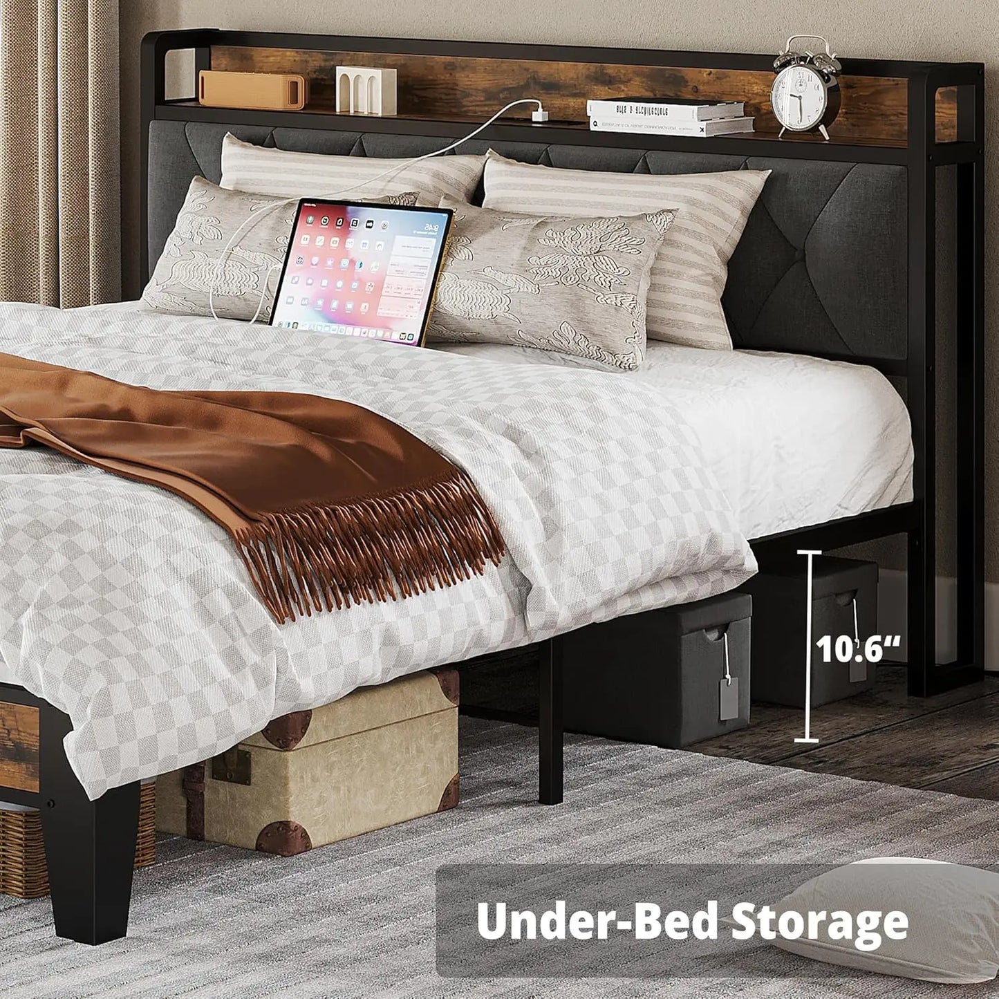 Anctor Bed Frames With Storage Headboard And Electrical Outlets
