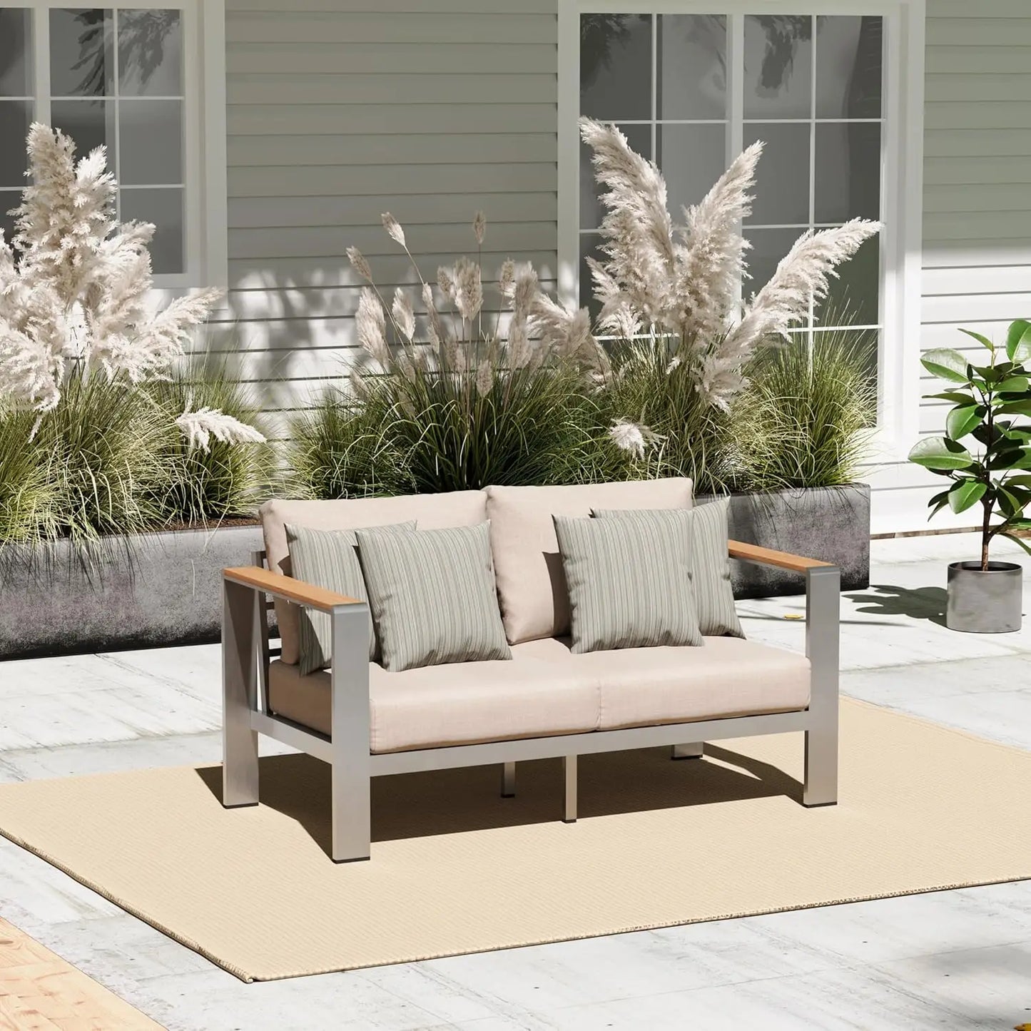 Aluminum Outdoor Patio Loveseat All Weather Sofa With Washable Cushion