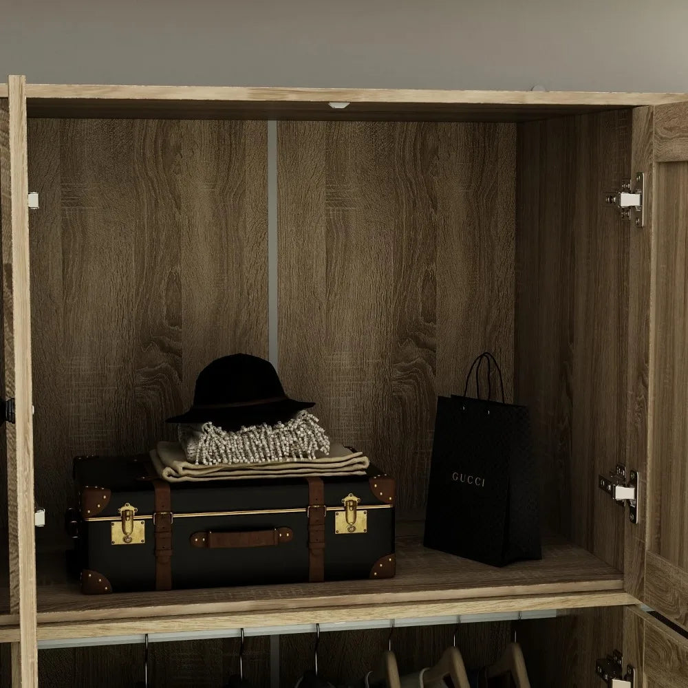 RBXC 8 Door Wardrobe Armoire With Rattan Doors And Drawers