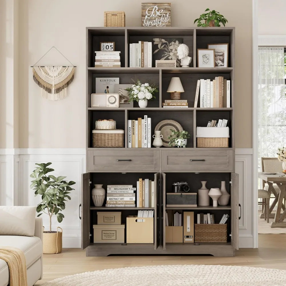 Bookcase With Drawers And Doors Six-Tier Storage Cabinet