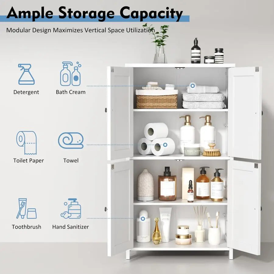 Bathroom Storage Cabinet With Magnetic Doors And Shelves