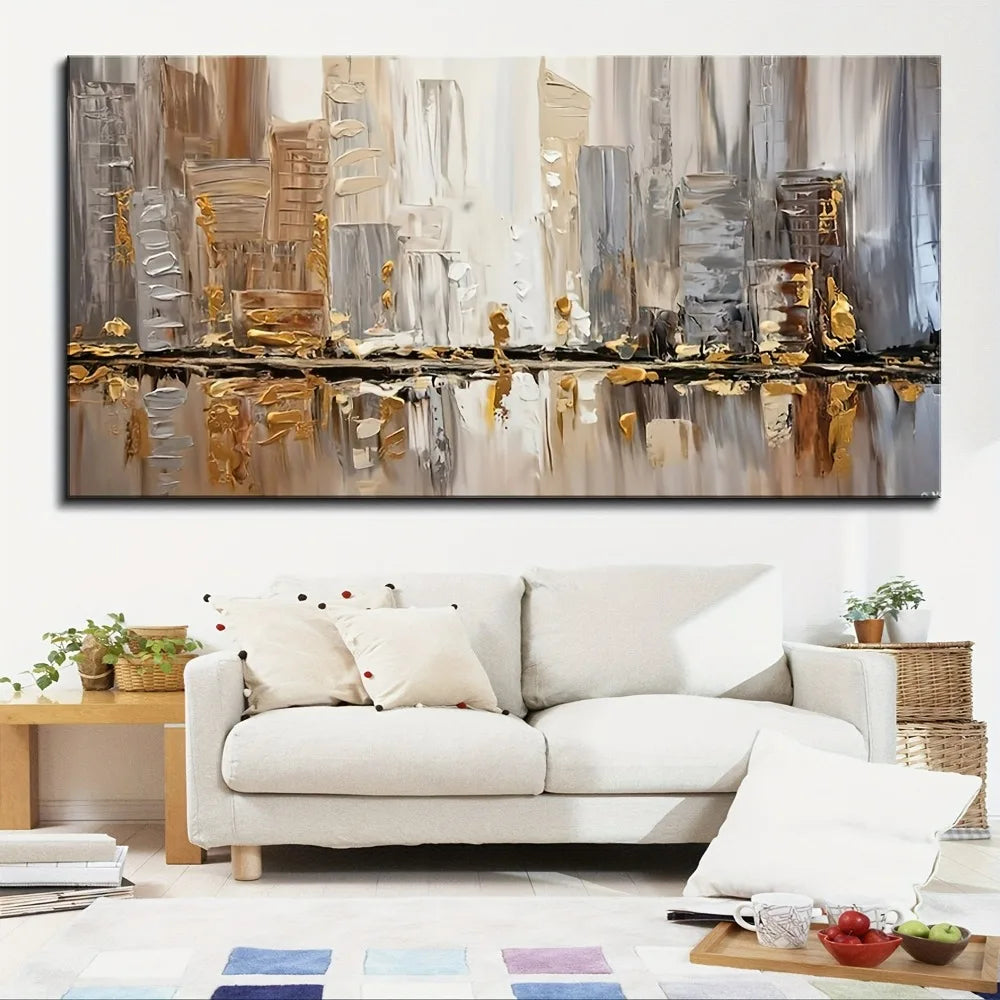 Modern Abstract Art Deco Oil Painting On Pine Frame