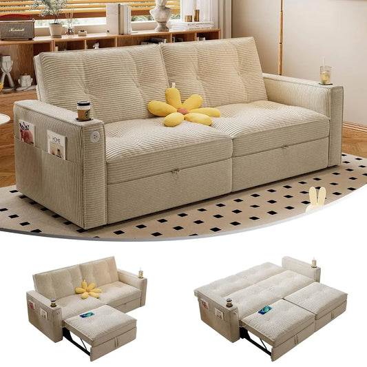 GUANGBAI Modern Sofa Bed Loveseat Sleeper With USB Pockets