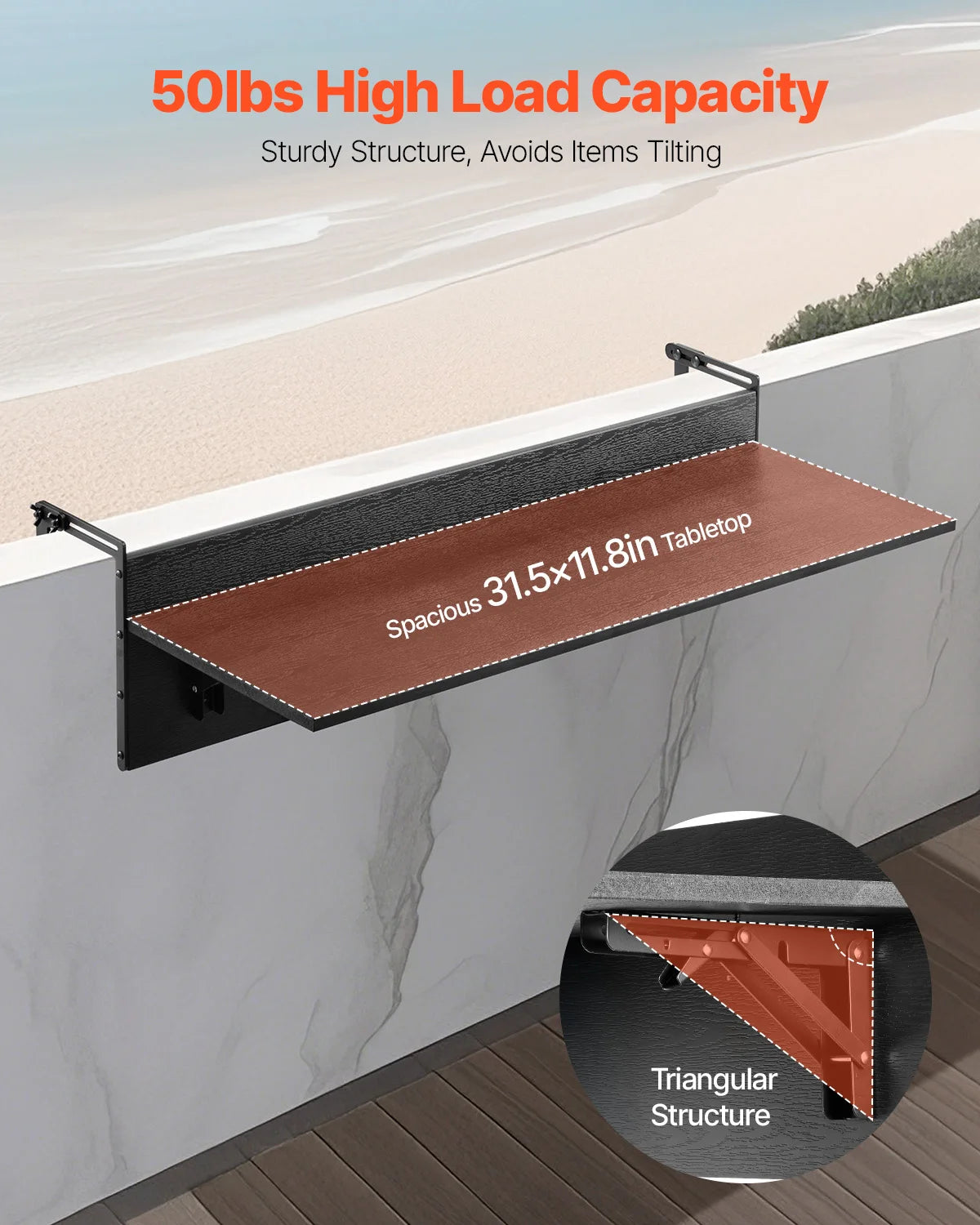Balcony Railing Table Folding Stainless Steel Tabletop Outdoor Serving