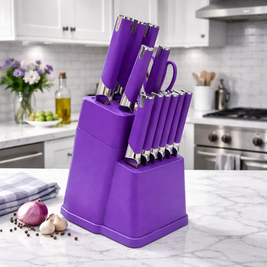 Professional Kitchen Knife Block Set With 6 Steak Knives