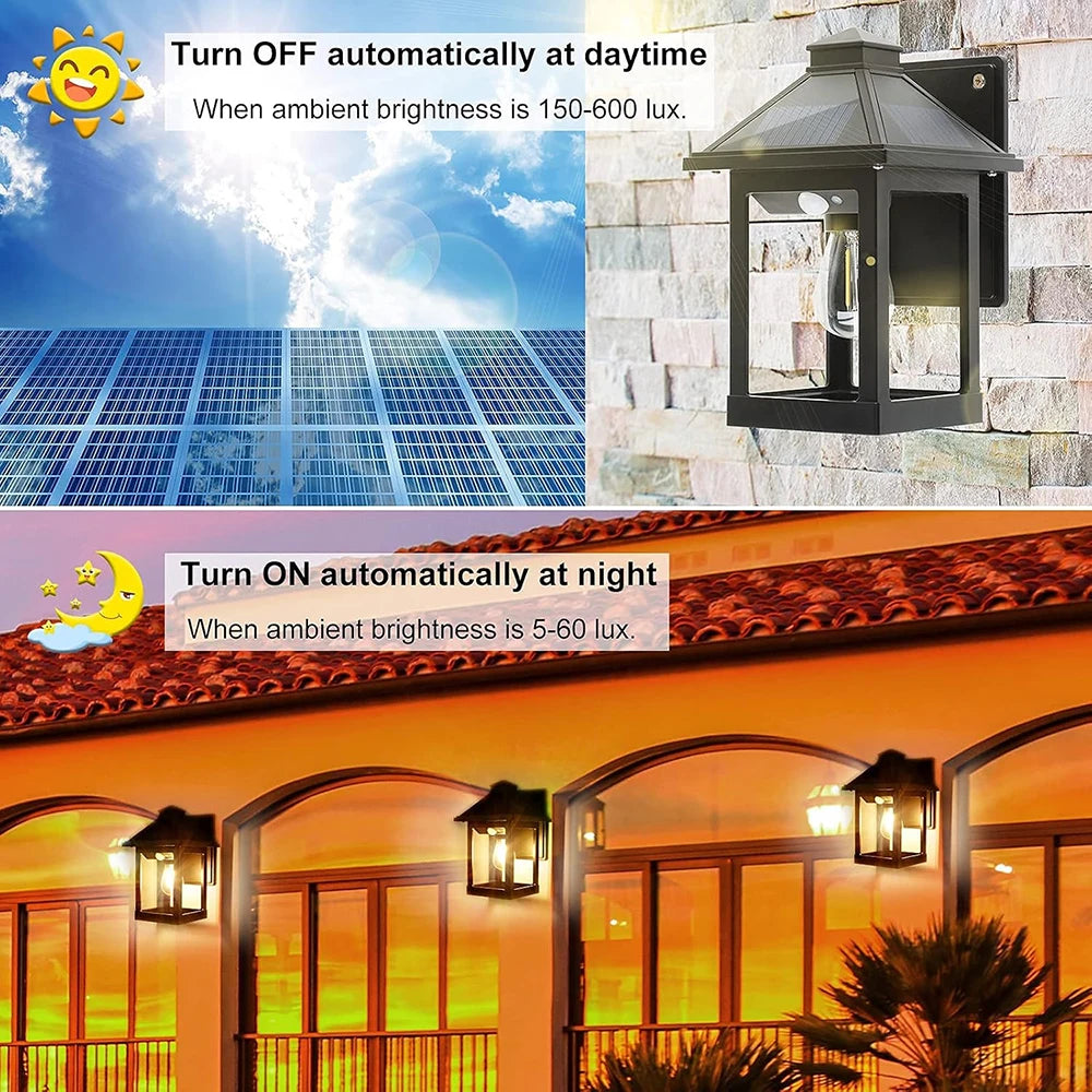 Solar Powered Wall Lanterns With Motion Sensor LED Sconce
