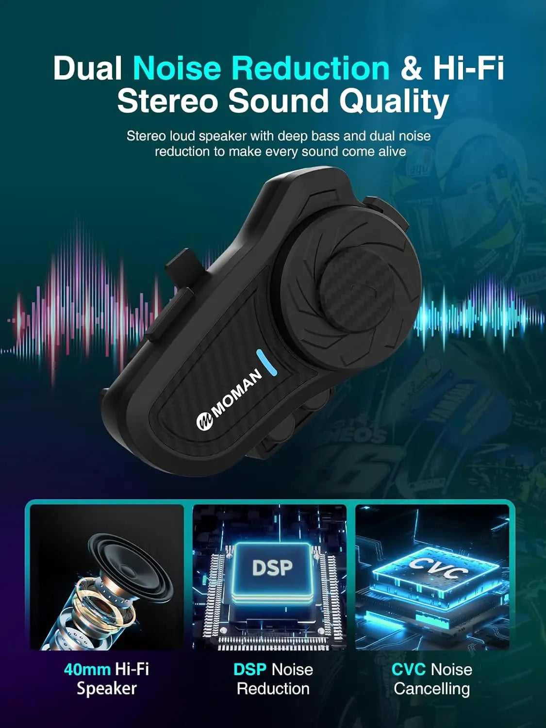 SYNCO H2PRO Motorcycle Helmet Headset Waterproof FM Radio Music Share