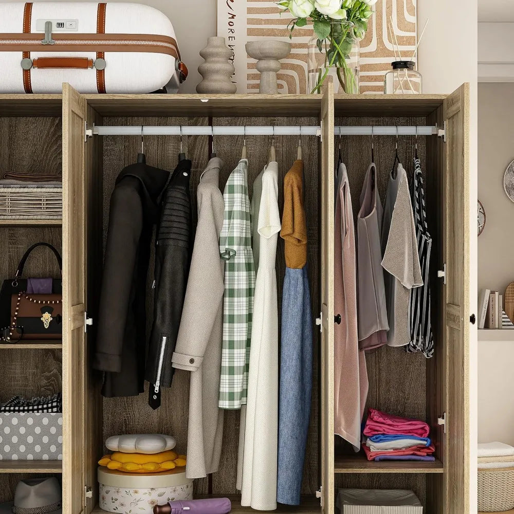 RBXC 8 Door Wardrobe Armoire With Rattan Doors And Drawers