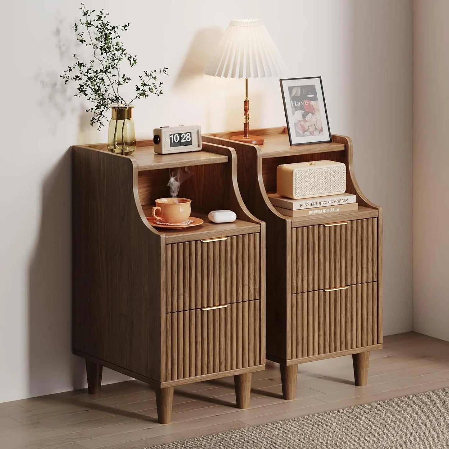 Frame Narrow Nightstand Set Of 2 With Dual Drawers