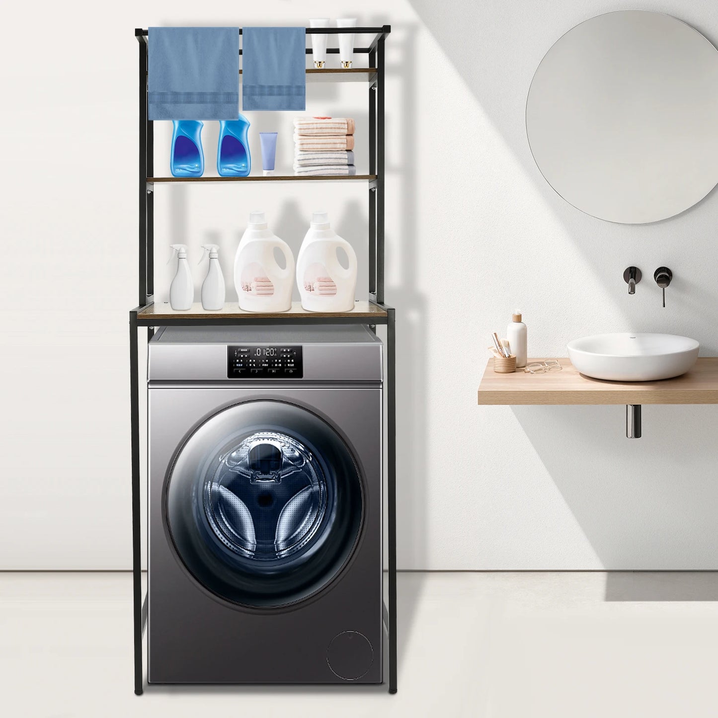 Three-Tier Washer and Dryer Storage Shelf for Laundry Room