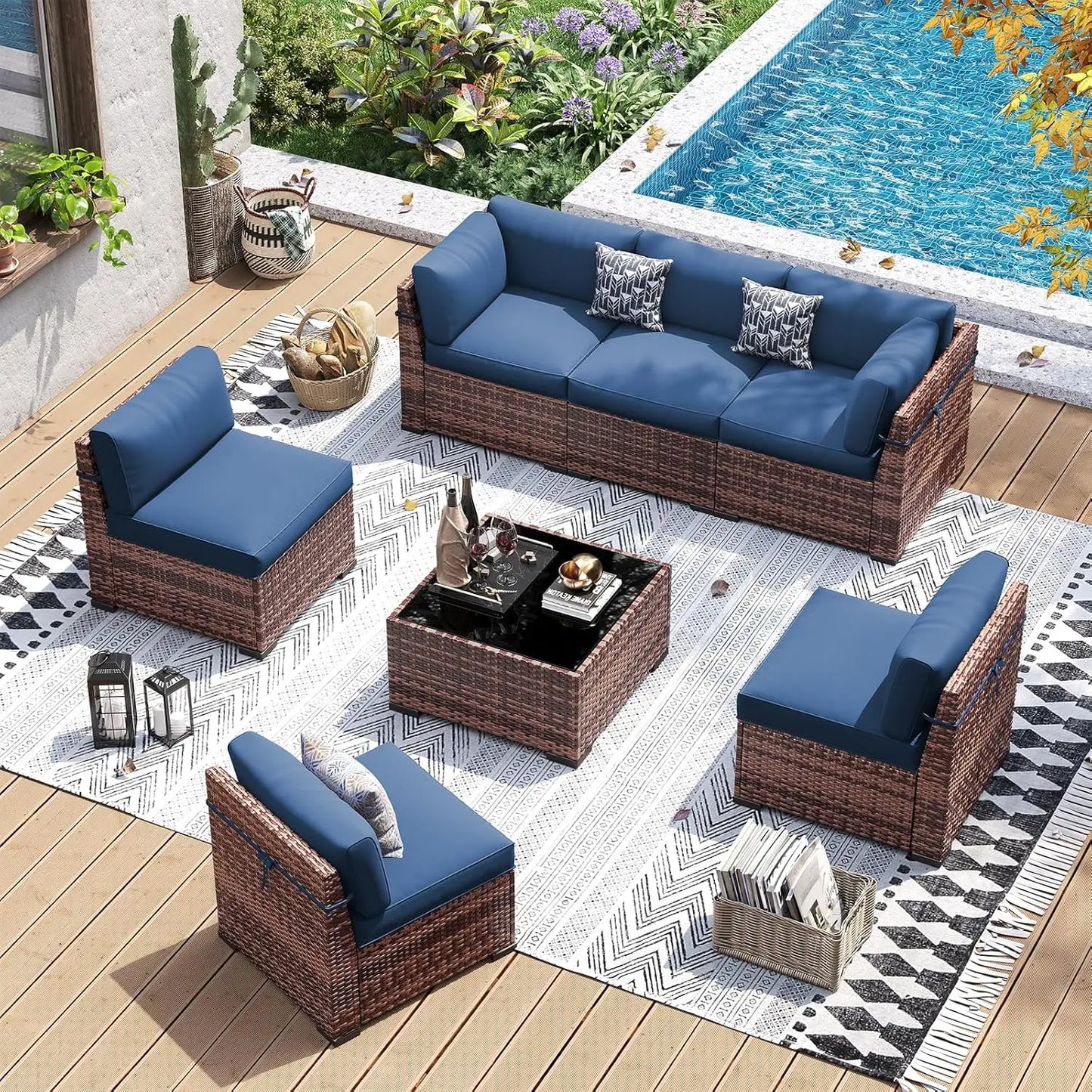 Patio Outdoor Wicker Furniture Set With Tea Table Cover
