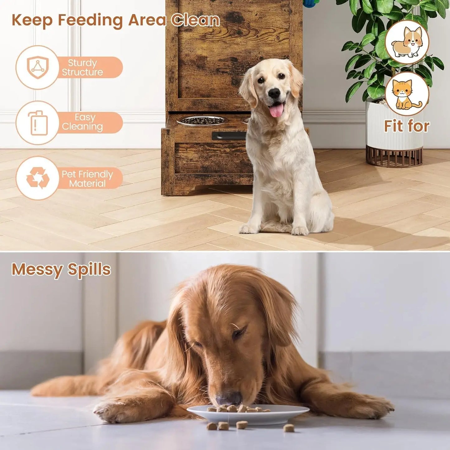 HiMISS Dog Feeding Station With Storage Cabinet And Raised Bowls