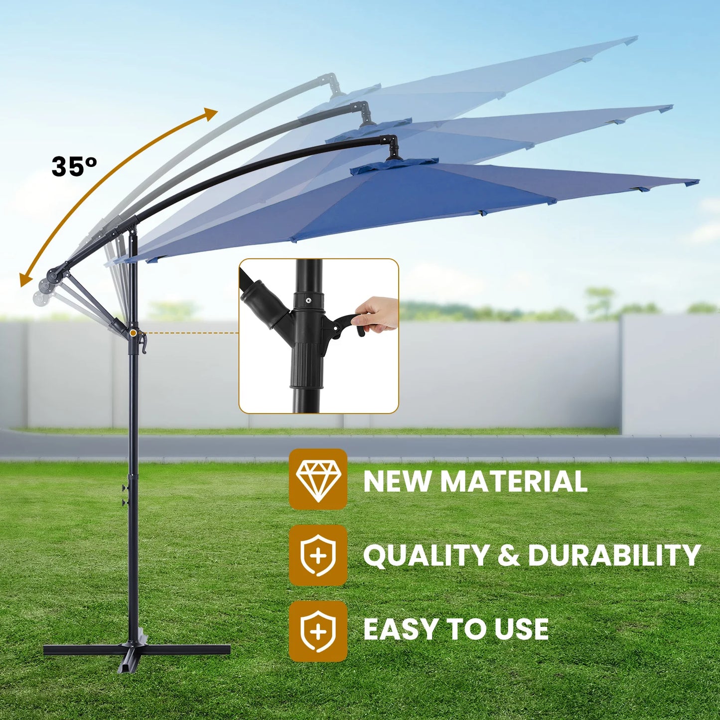 JHK 10ft Outdoor Cantilever Patio Umbrella With Tilt