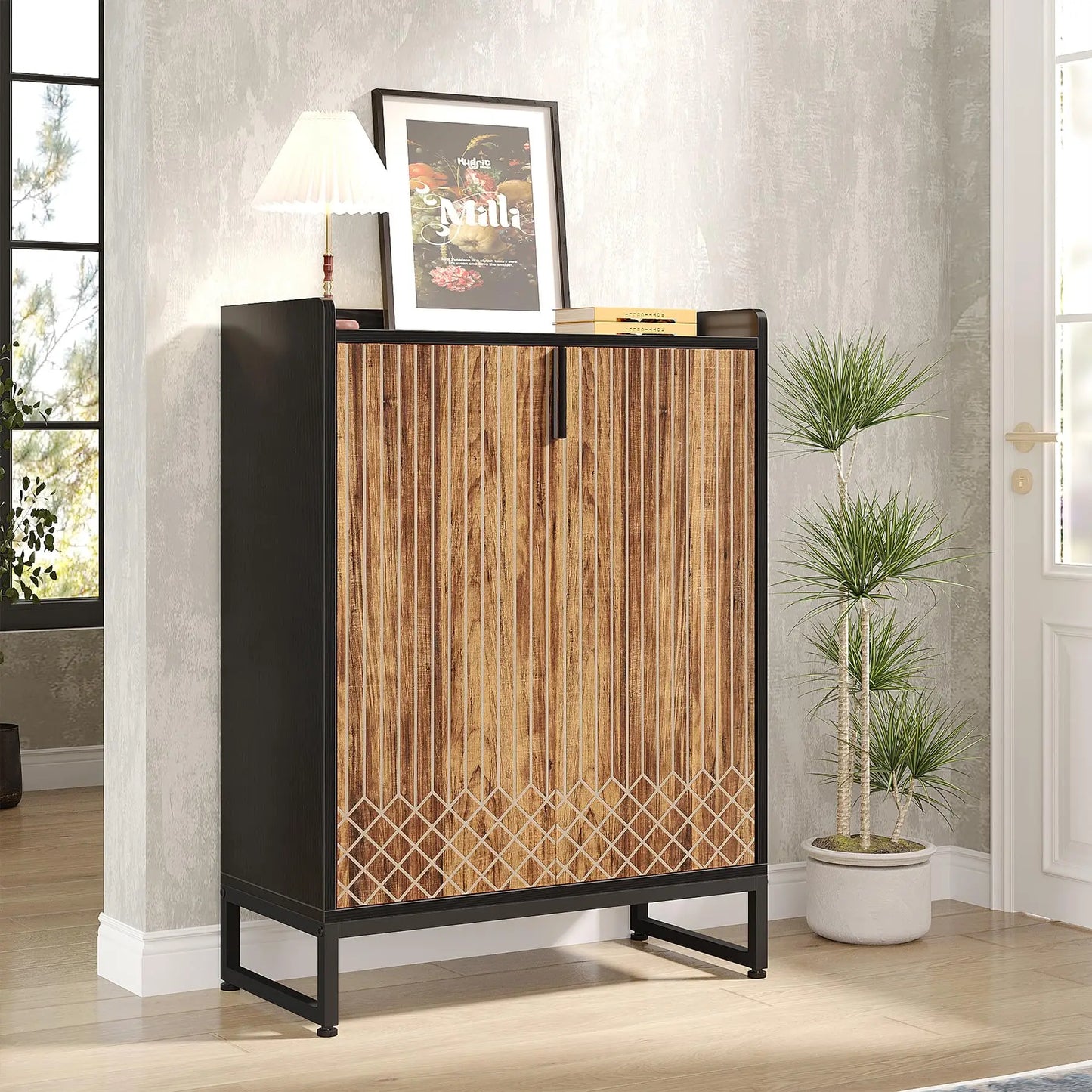 Tribesigns 5-Tier Wood Shoe Cabinet With Doors For Home