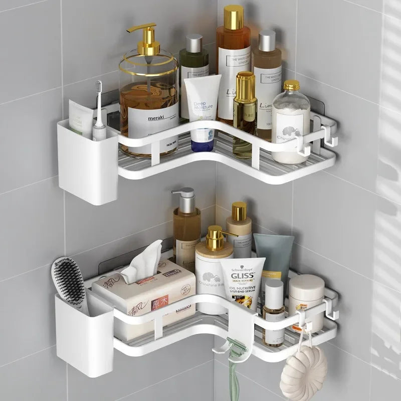 Double Layer Stainless Steel Corner Shelf No Drill Wall Organizer