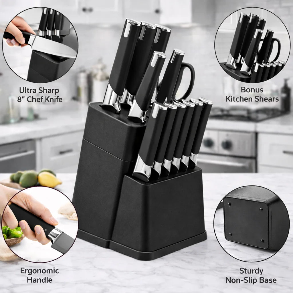 Professional Kitchen Knife Block Set With 6 Steak Knives