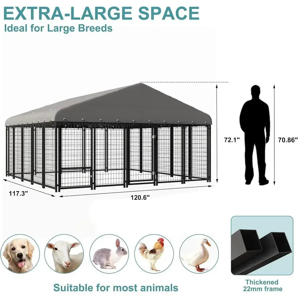 Outdoor Heavy Duty Weatherproof Dog Kennel With Feeding Door Roof And Lock