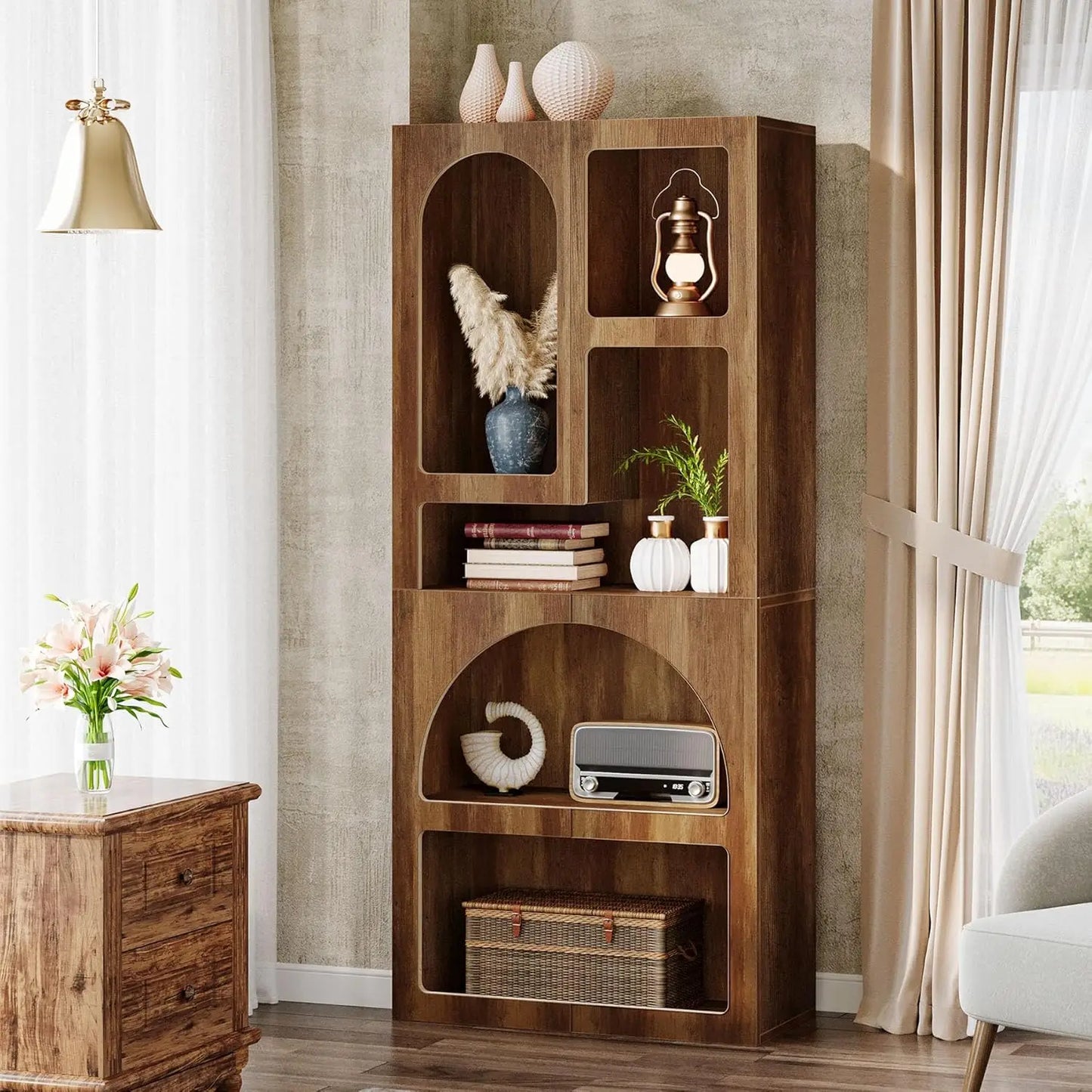 LITTLE TREE Geometric Bookshelf Arched Bookcase Free Standing