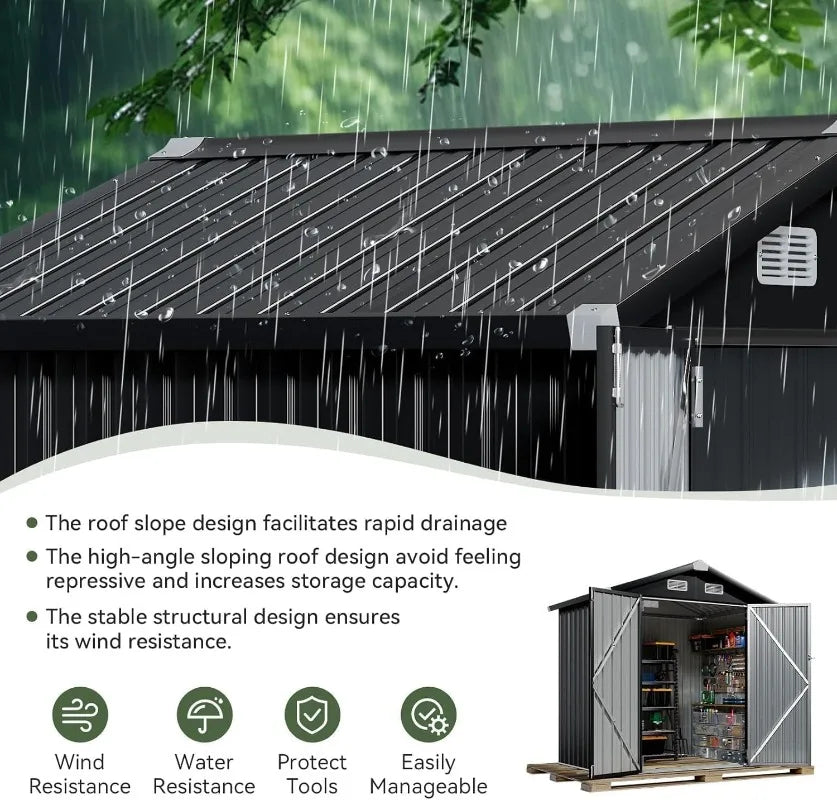 Outdoor Metal Storage Shed With Galvanized Base Weatherproof And Durable