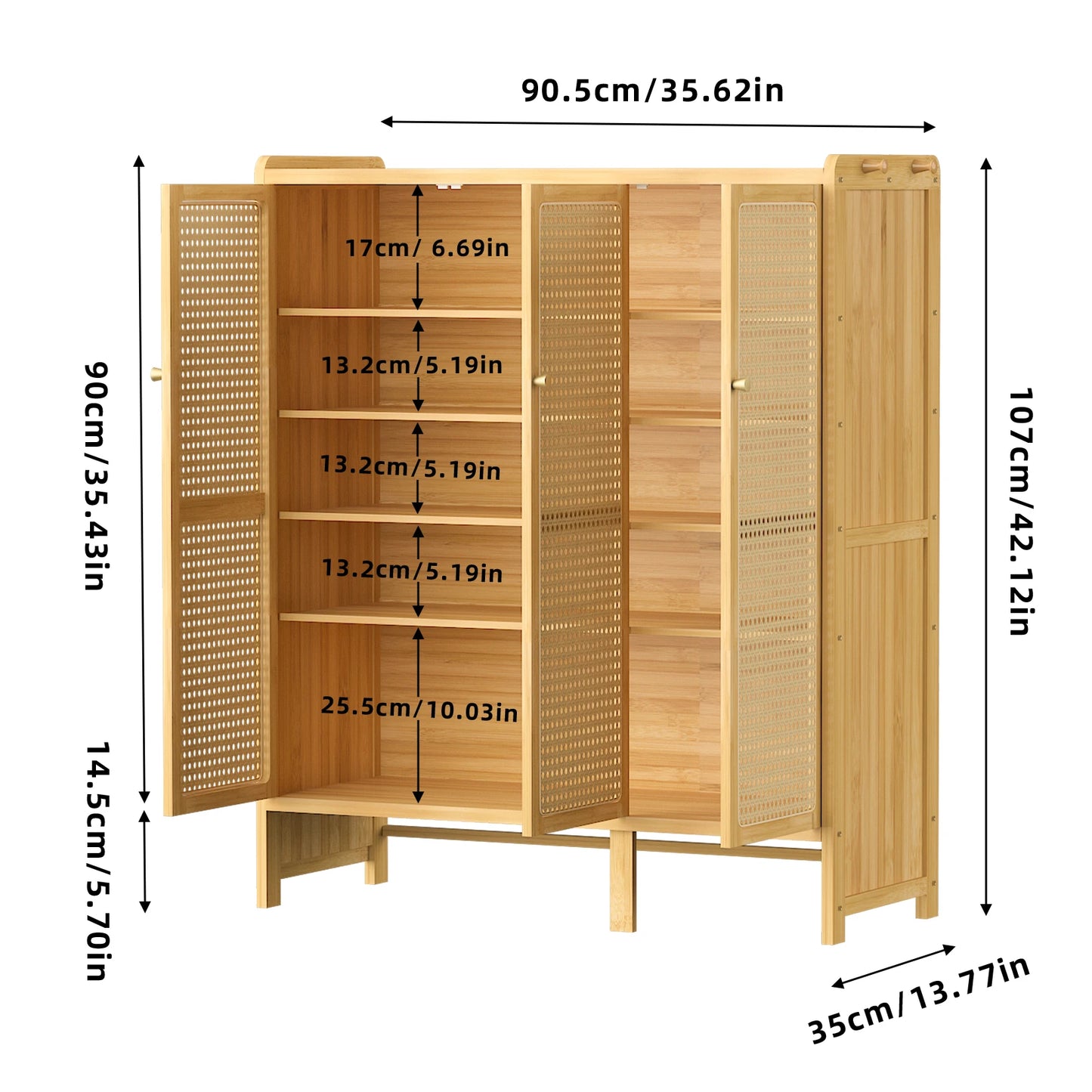Wisfor Bamboo Shoes Rack Organizer Cabinet With Doors Shelves