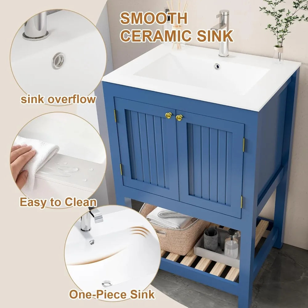 Modern Freestanding Bathroom Vanity With Sink And Open Shelf Storage